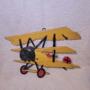 Vintage 1975 HOMCO USA Wall Décor Metal Airplane 1232-BX-B TRI-WING Yellow